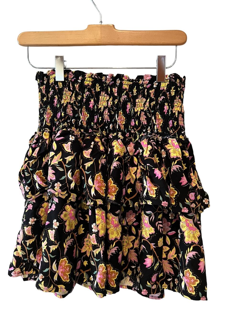 Rachel Zoe Dark floral print tiered pull on mini skirt S